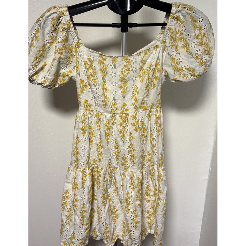 Jessica Simpson Floral Puff Sleeve Smocked Back Mini Dress Yellow/white Size S